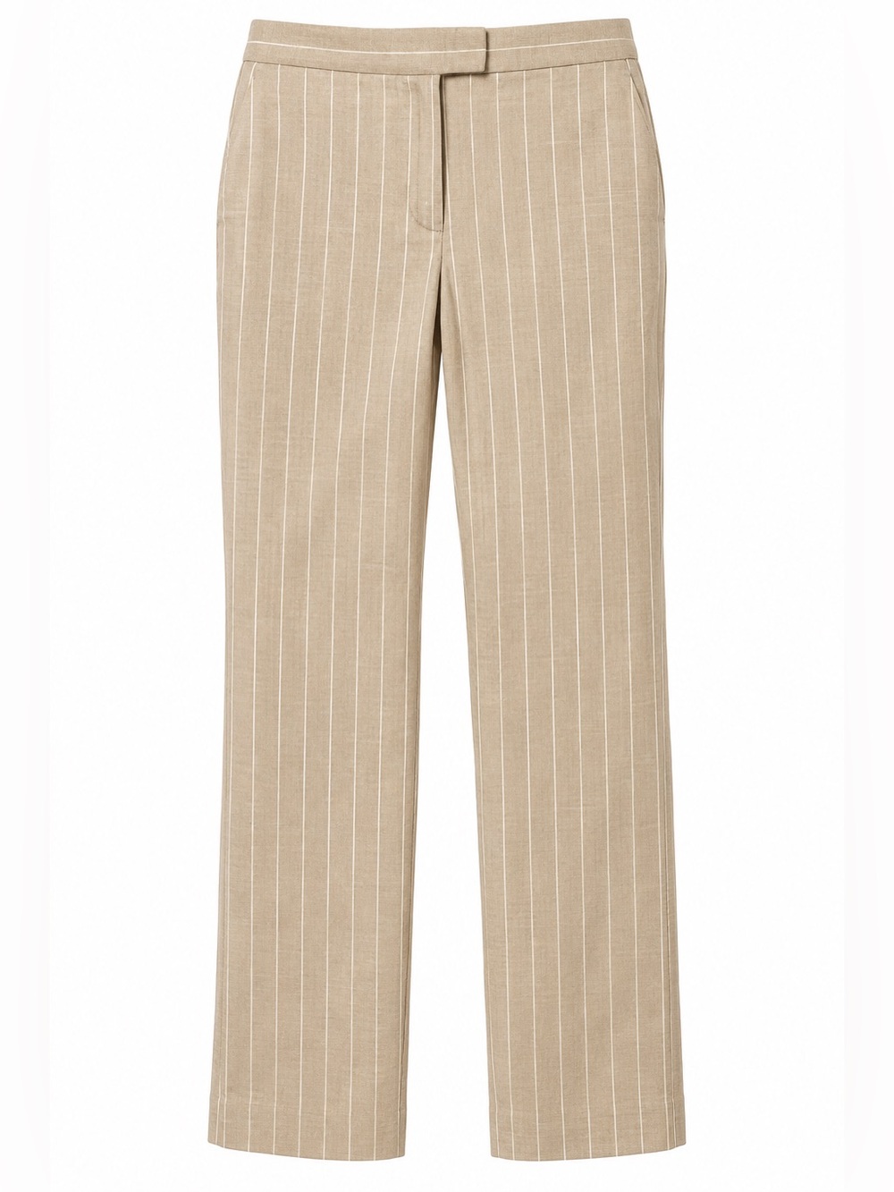 Women’s Beige White Pinstripe Linen Blend Tailored Pants Trousers